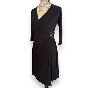 Y2K Black Drape Midi Wrap Dress With Silver Hardware Detail Size M